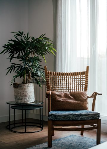 Interior design house and modern wooden chair